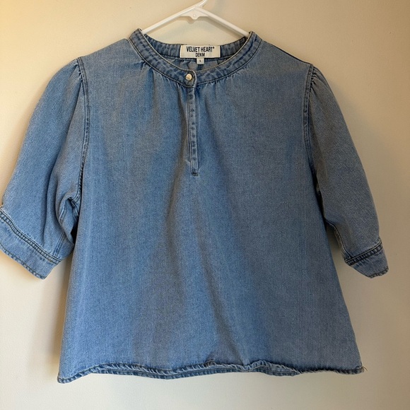 Women's Velvet Heart Denim Blouse Top - Picture 4 of 7